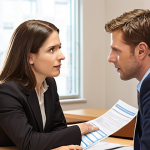 **Prompt 1: The Art of Active Listening and Empathy**
    "A compassionate female lawyer in a modern, professional yet inviting office, deeply engaged in active listening with a male client. She is leaning slightly forward, making eye contact, conveying genuine understanding. The client shows subtle signs of relief and openness. Soft, warm lighting emphasizes a strong human connection and trust, highlighting the empathetic core of client consultation beyond mere legal facts. Focus on facial expressions and subtle gestures of understanding."