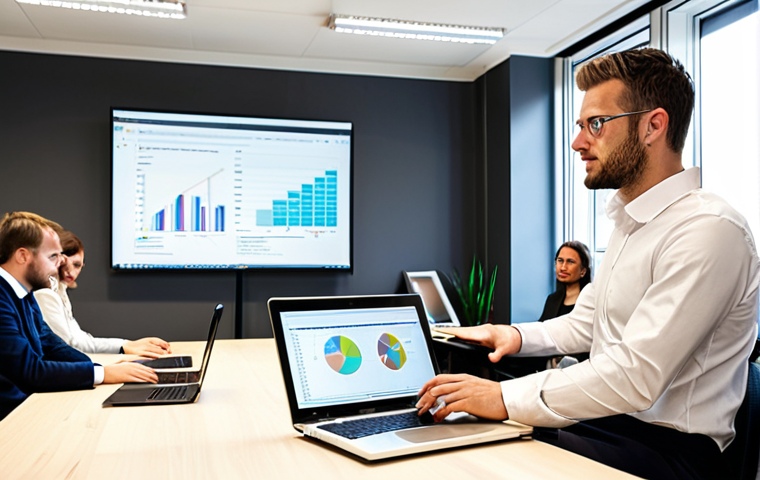 **
A modern, bright office space in Berlin. A lawyer, dressed in business casual attire, confidently participates in a meeting with a diverse team of tech professionals. Laptops display lines of code and data visualizations. The overall tone is collaborative and innovative, showcasing a lawyer's transition to the IT sector, emphasizing analytical and problem-solving skills. Focus on German cultural elements in the office environment.
**