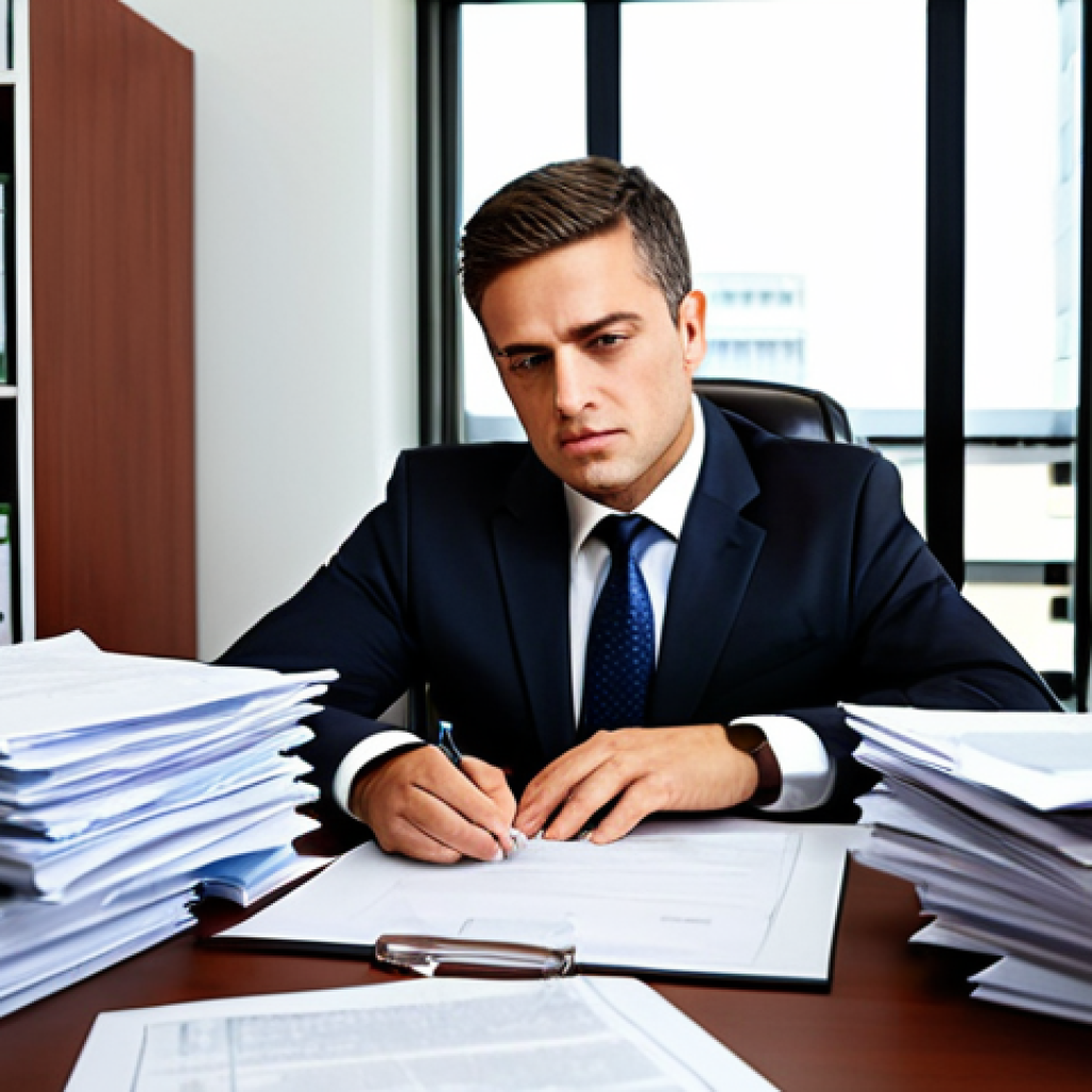 Lawyer in a Modern Office**

"A busy lawyer in a modern office setting, surrounded by legal documents and a computer displaying overflowing emails, fully clothed in a professional business suit, working diligently at their desk. Safe for work, appropriate content, professional, perfect anatomy, correct proportions, well-formed hands, natural lighting."

**