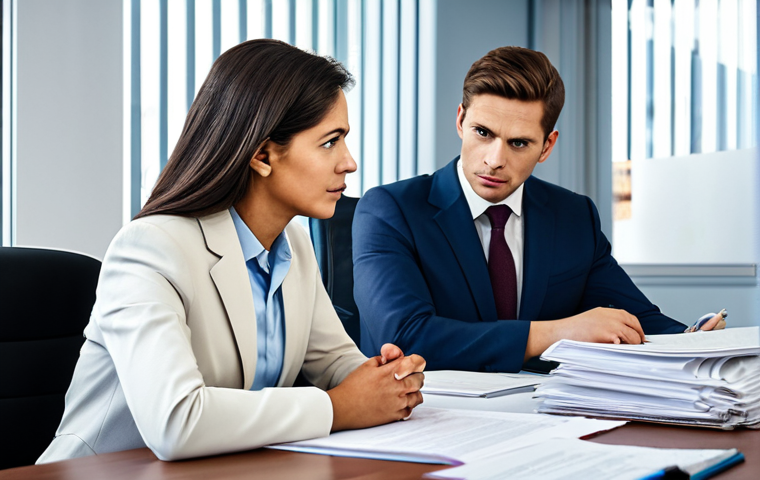 Consulting with a Lawyer**
A professional lawyer in a modern office, advising a client (gender neutral) at a desk covered in legal documents, fully clothed, appropriate attire, safe for work, perfect anatomy, natural proportions, serious expression, professional photography, high quality. Focused on the interaction, showcasing trust and expertise. Modest clothing.
**