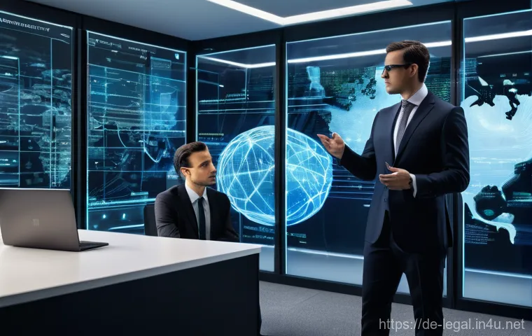 법률 자문가의 사건 대응 전략 - **Prompt for Technology & Infrastructure:**
"A sophisticated, modern legal firm office bathed in...