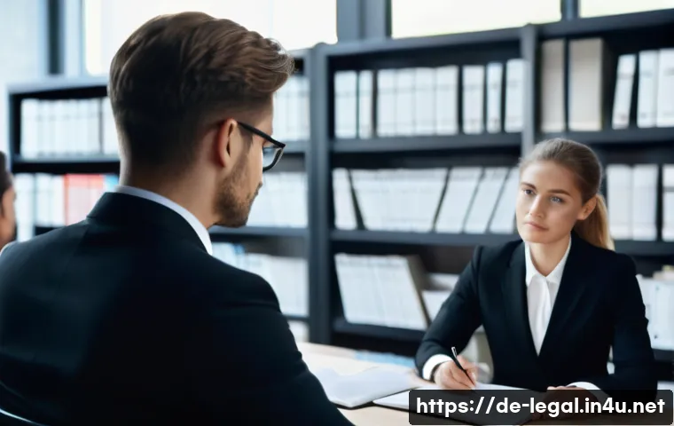 법률자문가의 커리어 목표 설정 - A professional German legal consultant in a modern office setting, dressed in a sharp dark business ...