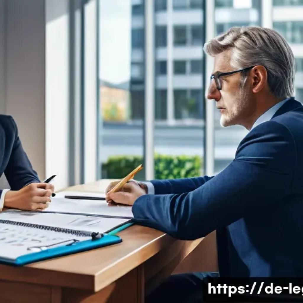 법률 자문가의 경험을 통한 노하우 - A professional German lawyer’s office scene showing a middle-aged attorney attentively listening to ...