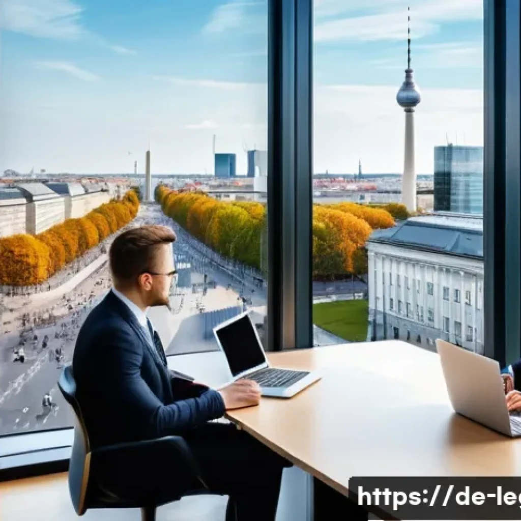 법률자문가의 경력 개발 계획 - A professional modern German law office scene showing a diverse group of lawyers in business attire ...