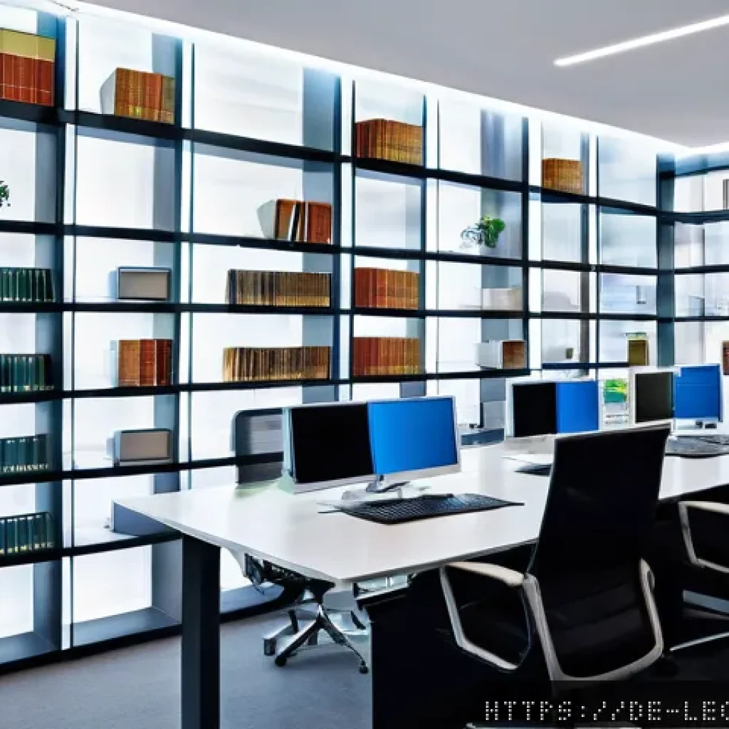 법률 자문가의 실무 개선 아이디어 - A modern German law office interior showing a diverse team of professional lawyers collaborating eff...