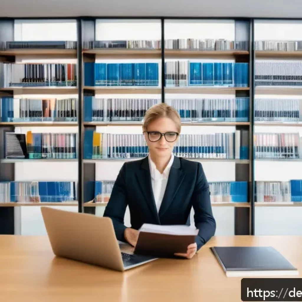 법률자문가의 실무적 접근법 - A modern German law office interior with a professional lawyer in smart business attire, sitting at ...
