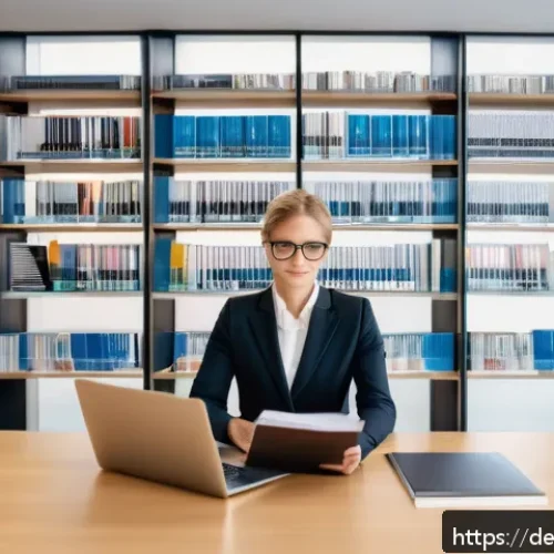 법률자문가의 실무적 접근법 - A modern German law office interior with a professional lawyer in smart business attire, sitting at ...